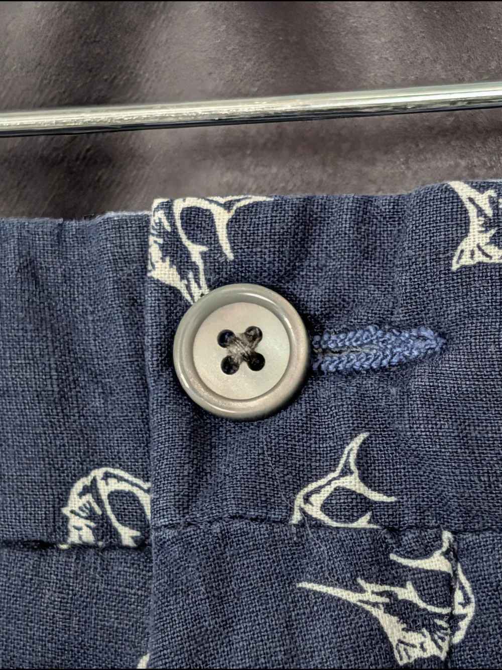 Polo by Ralph Lauren LINEN Navy Blue Fish Patterned Flat Front Shorts 48